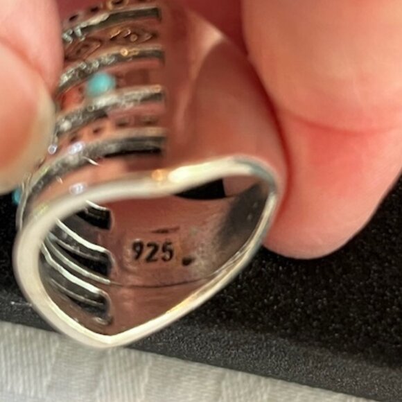VINTAGE | 5 band 925 Silver Ring Turquoise Enamel - Picture 4 of 9
